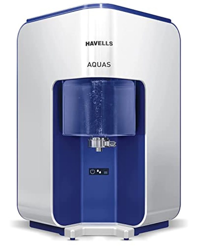 Havells Aquas Water Purifier, First Corner Mounting Design (Patented)|Copper+Zinc+Ph Balance+Natural Minerals|5 Stage Purification|7L Transparent Tank|Ro+Uf Purification Tech. (White And Blue)