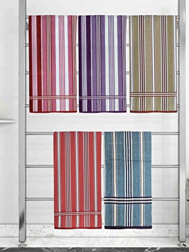 Athom Trendz Ecosaviour Striped Cotton Bath Towel 70X140 Cm Multicolour Pack Of Five
