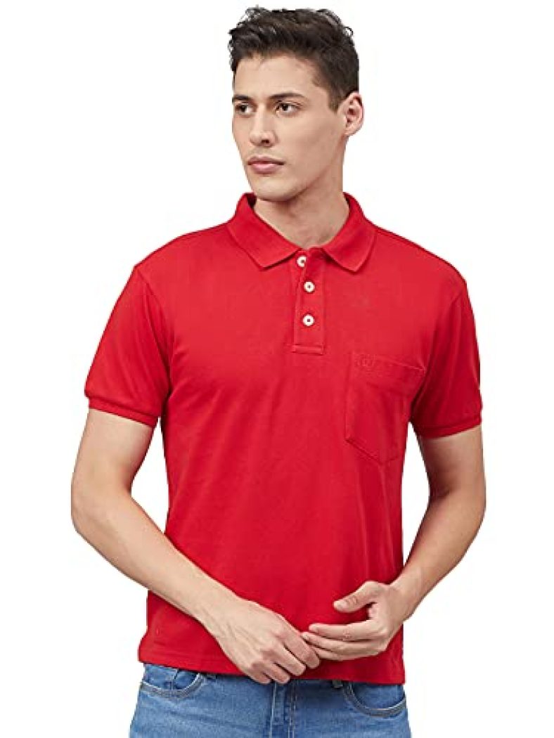 Chkokko Men’S Polo Cotton Regular Fit Half Sleeves T-Shirt With Pocket Red Size M