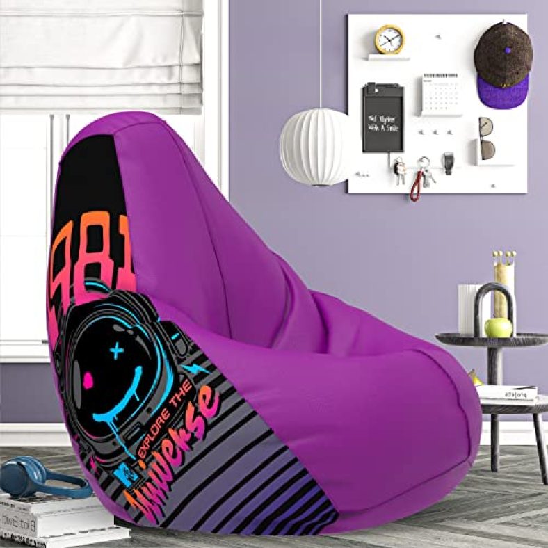 Comfybean Bag With Beans Filled 4Xl- Official: Mtv Bean Bags – For Adults – Max User Height : 5.5-6 Ft.-Weight : 70-99 Kgs(Model: Mtv_Artwork-1 – Purple)
