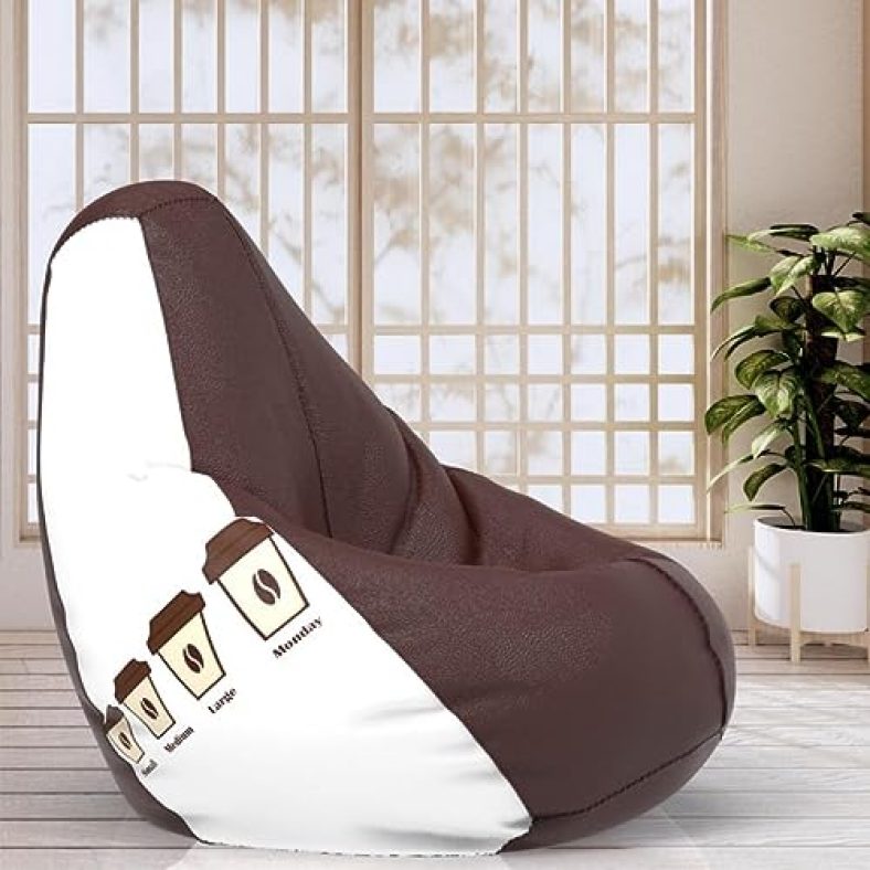 Comfybean Bag With Beans Filled Xxl- Official: Jack & Mayers Bean Bags – For Teenagers – Max User Height : 4.5-5 Ft.-Weight : 45-50 Kgs(Model: Coffee – Brown White)