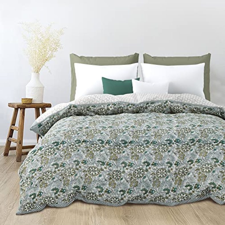 Rajasthanikart Traditional Hand Block Printed Cotton Double Size Jaipuri Malmal Quilt – Multi1