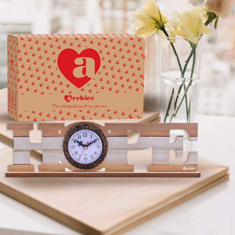 Archies Analog Table Wood Hope Clocks, Desk Top, Wall Hanging Facility, Silent Non Ticking Quartz Movement | Battery Operated (40 X 3.5 X 11 Cm, Grey)