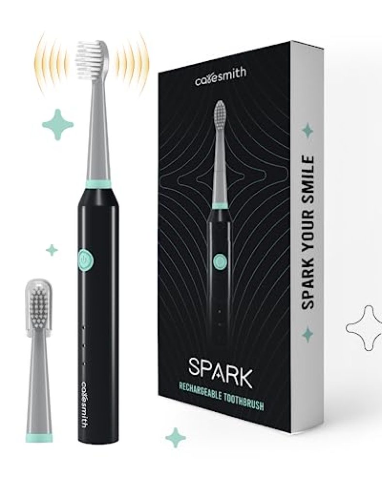 Caresmith Spark Rechargeable Electric Toothbrush | 6 Operating Modes | 40000 Vibrations Per Minute | 2 Brush Heads (Black)