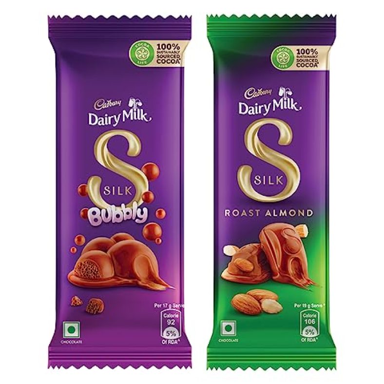 Cadbury Dairy Milk Silk Small Chocolates Combo (2 X Bubbly 50G, 2 X Roast Almond With Whole Nuts 58G And 2 X Fruit And Nut 55G)