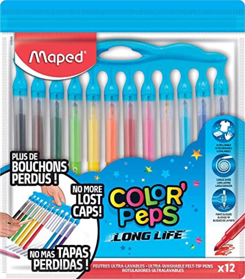 Maped Color’Peps Long Life Innovation Colouring Pens With Holder (Pack Of 12), Multicolor (Model Number: 845045)