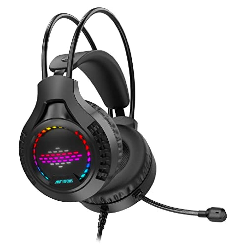 Ant Esports H650 Hd Rgb Led Wired Gaming On Ear Headset For Pc/ Ps5 / Ps4 / Xbox One/Nintendo Switch, Mac, Noise Cancelling Over-Ear Headphones With Mic