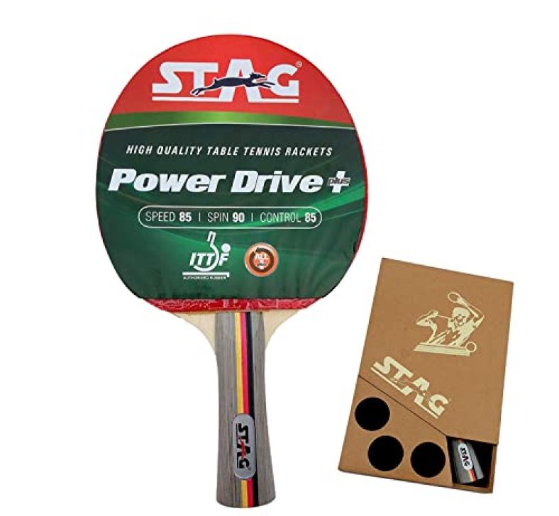 Stag Power Drive Plus Table Tennis Racquet | 174 Grams | Intermediate | Ittf Approved Rubber | Multi- Color