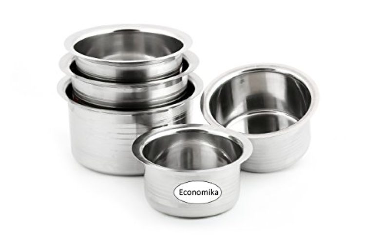Kcl Ekonomica Stainless Steel Kitchen Tope Induction & Standard Utensils Cookware Set – 5 (Capacity 500 Ml, 750 Ml, 1000 Ml, 1500 Ml, 2000 Ml)