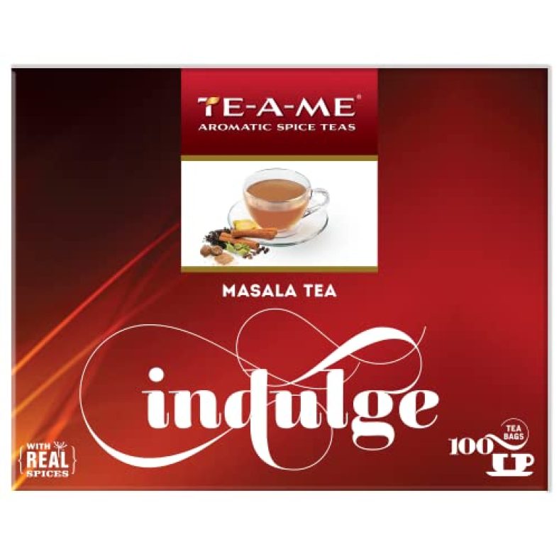 Te-A-Me Indulge Masala (Spice) Black Tea, 100 Tea Bags | 100% Natural Real Spices – Ginger(Adrak), Cinnamon, Black Pepper, Clove, Nutmeg | Strong And Flavourful Masala Chai