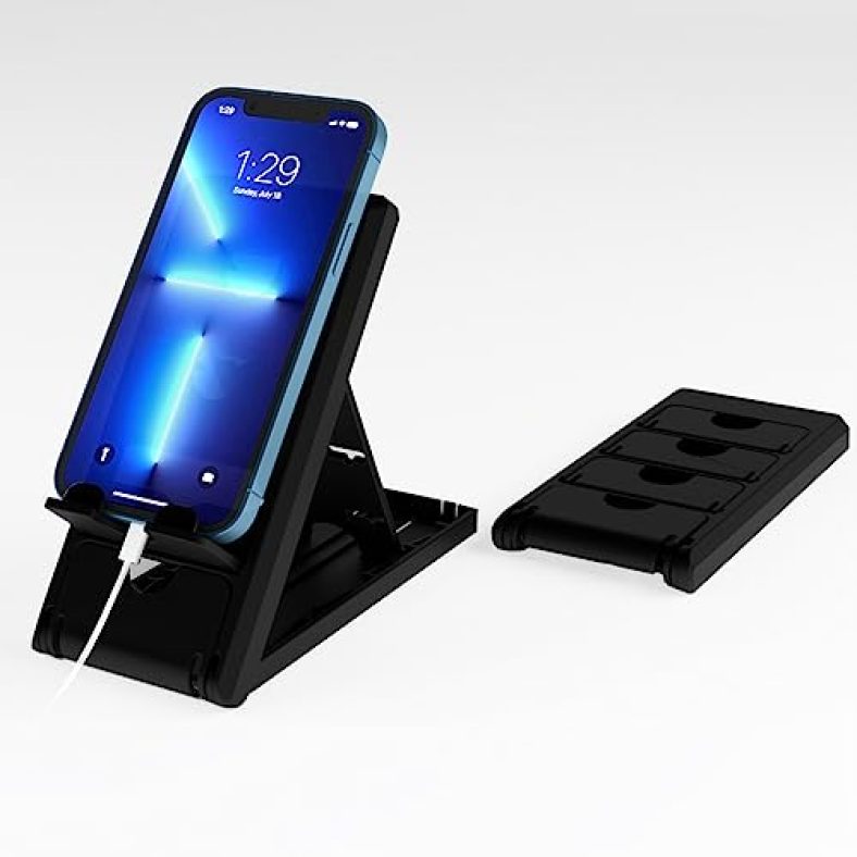 Striff Smartphone Stand, Tabletop, Foldable, Mobile Phone Stand, Tablet Stand, Smartphone Holder, Adjustable Height, Lightweight, Compact, Portrait And Horizontal, Easy To Carry(Black)