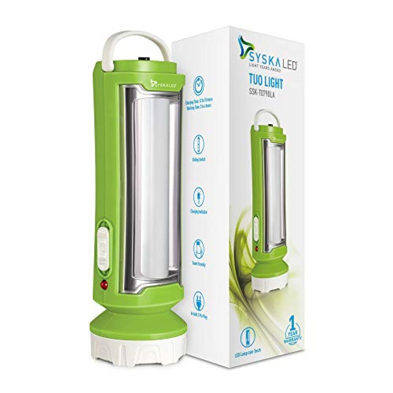 Syska Tuo Portable Rechargeable Led Lamp Cum Torch With Upto 4Hrs Backup (Green-White) (1)