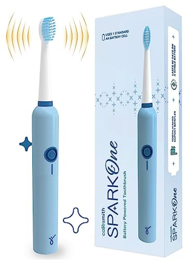 Caresmith Spark One Electric Battery Toothbrush | Electric Tooth Brushes For Adult | Aa Battery Provided | 30000 Strokes Per Minute (Blue, 1)