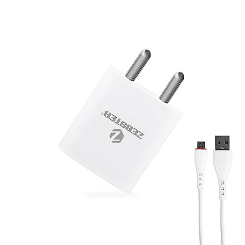 Zebster Z-A5221 Mobile 2 Port Usb Adaptor With Micro Usb Cable With Output Of 2.1A, With High Efficiency(White)