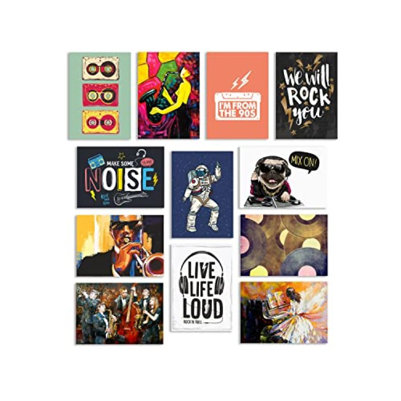 Paper Plane Design Music Art Posters Collage For Living Room Bedroom Office Wall Decoration Poster Set Of 12 (29 X 21 Cm)