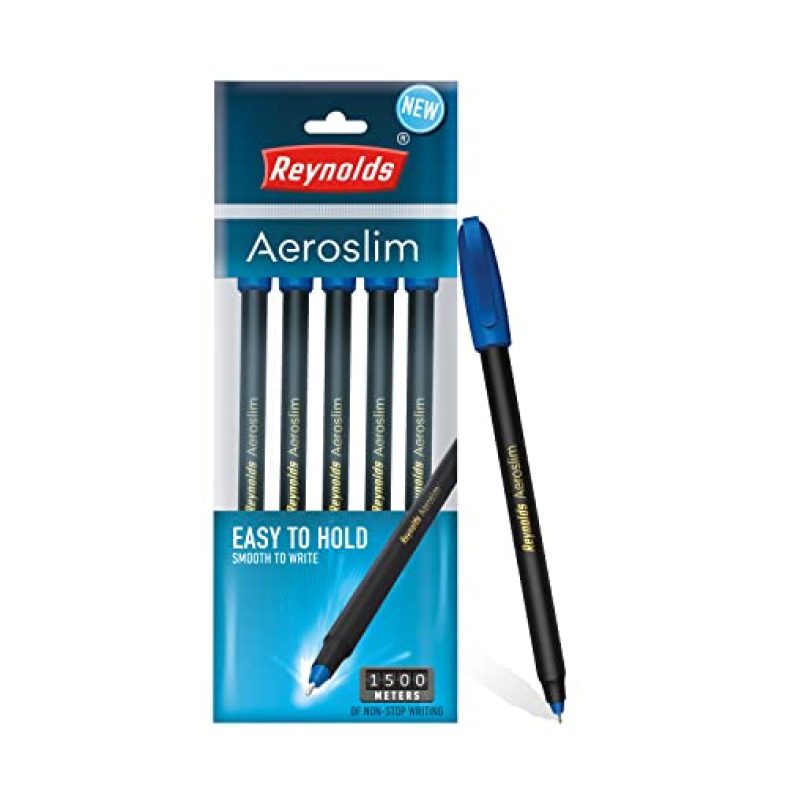 Reynolds Aeroslim Bp 5 Ct Pouch – Blue I Lightweight Ball Pen With Comfortable Grip For Extra Smooth Writing I School And Office Stationery | 0.7Mm Tip Size | Pen For Bts