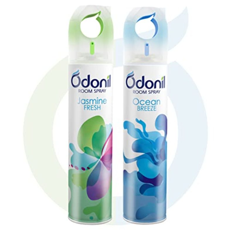 Odonil Room Air Freshener Spray – 440Ml Combo (Pack Of 2, 220Ml Each) | Jasmine Fresh & Ocean Breeze | Nature Inspired Fragrance For Home & Office | Long Lasting Fragrance