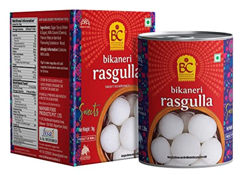 Bhikharam Chandmal Rasgulla Tin Sweets – Open & Eat – Indian Sweets – Bengali Mithai – 1 Kg – 16 Pieces