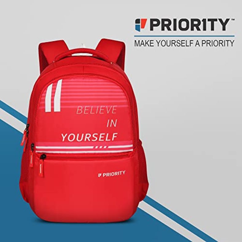 Priority Achiever 008 Believe In Yourself 35 Liters Red Stylish College Bag | Printed Backpack Unisex Bag For College Office Suitable For Men & Women (25892)
