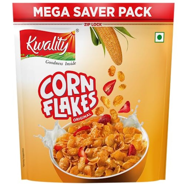 Kwality Corn Flakes – Made With Golden Corns, 99% Fat Free, Natural Source Of Vitamin, Iron And Protein 1Kg