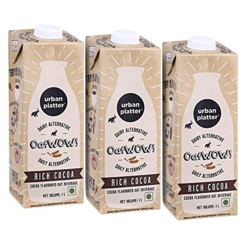 Urban Platter Oatwow Rich Cocoa, 1L [Pack Of 3] [Dairy-Free Oat Beverage, Sugar-Free & Rich Chocolate Flavour, Lactose-Free]
