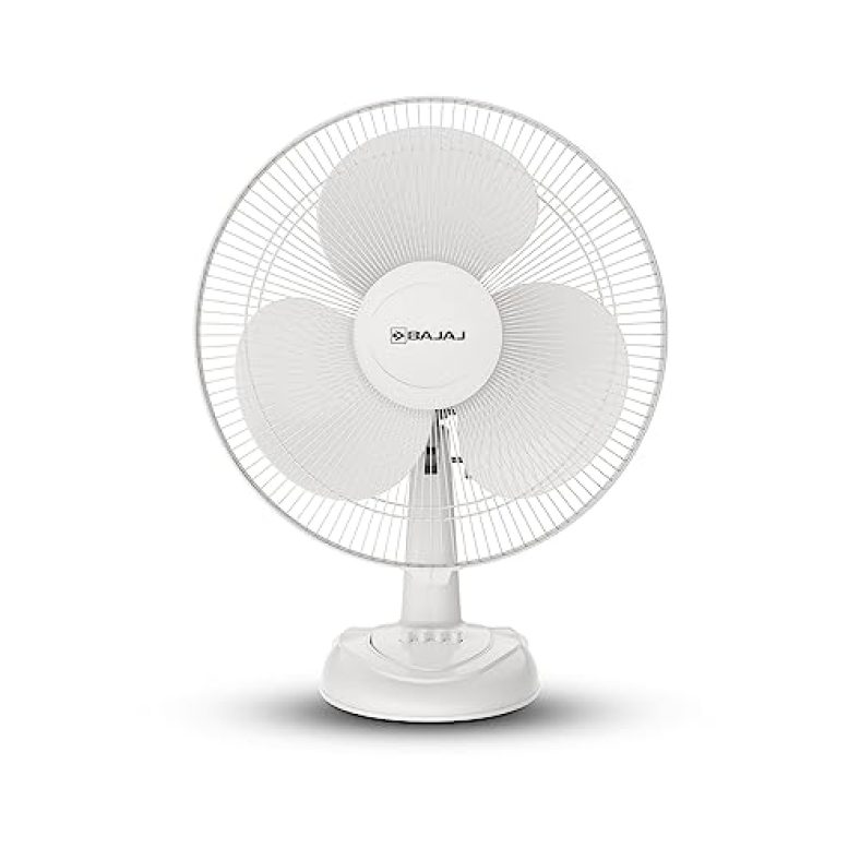 Bajaj Frore Neo Table Fan 400 Mm | Table Fans For Home & Office |Aerodynamically Balanced Blades| 100% Coppermotor| Highair Delivery|3-Speed Control| 2-Yr Warranty White
