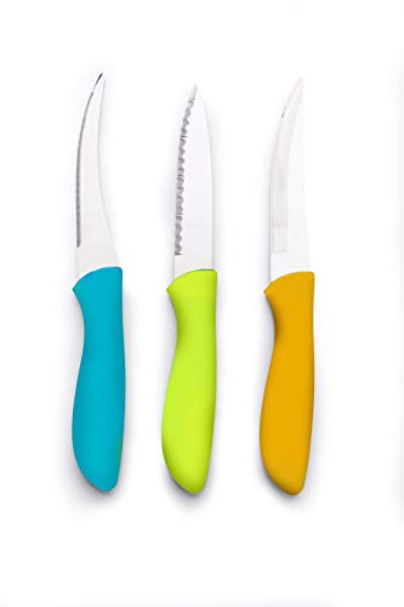 Ganesh Stainless Steel Knife Set, 3-Pieces, Green, Blue And Pink