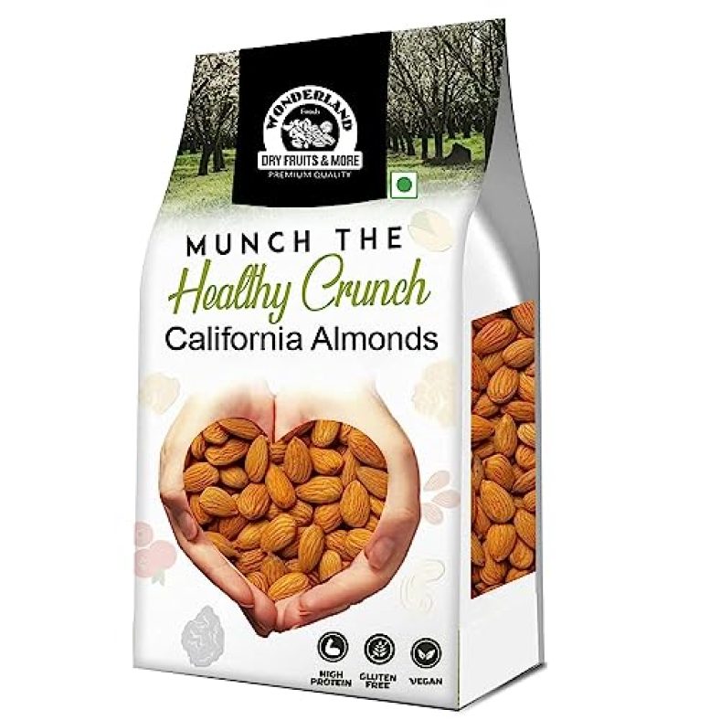Wonderland Foods Raw California Almonds 1Kg Pouch Pack | Badam Giri | Nutritious & Delicious High In Fiber & Boost Immunity | Dry Fruits Real Nuts | Gluten Free