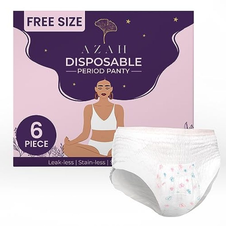Period Panties For Women Leak Proof By Azah (Pack Of 6) 650Ml Absorbent Disposable Panties After Delivery And Night Period Panties With 360° Leak-Proof Technology