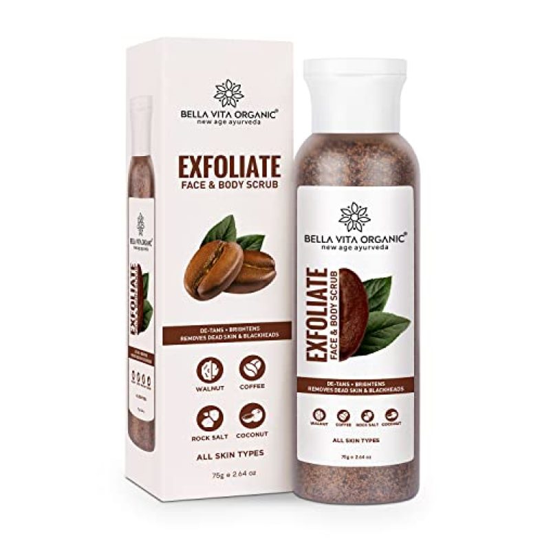 Bella Vita Organic Exfoliate Coffee Scrub For Face & Body, Blackhead Remover, De Tan Removal Ayurveda, Dirt Removal From Neck, Knees, Elbows, Arms75 G