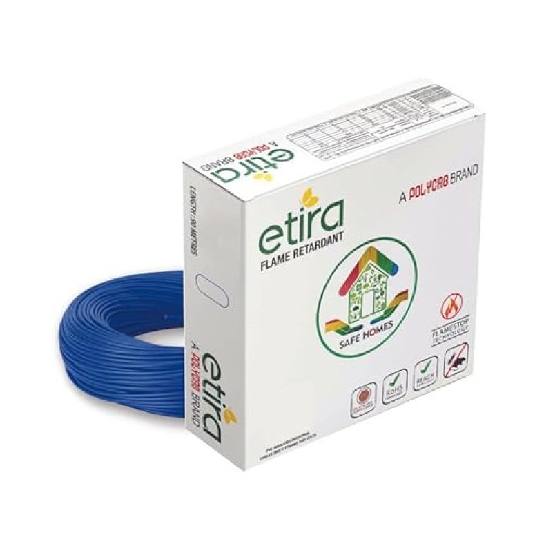 Polycab Etira Flame Retardant House Wire Pvc Insulated Copper Cable Electric Wire (1 Sqmm, Blue, 90M)