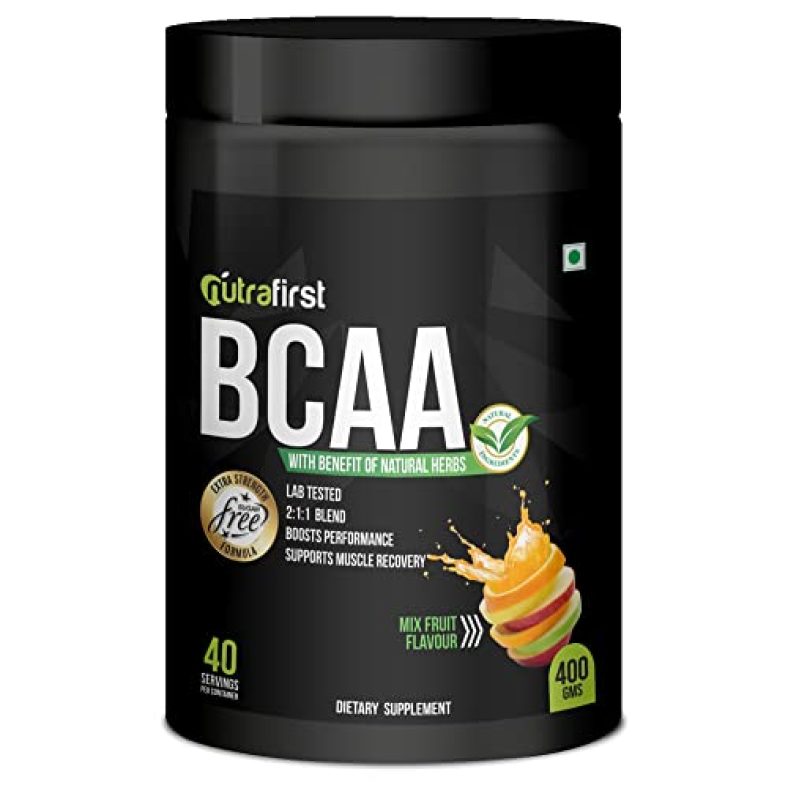Nutrafirst Natural Bcaa Supplement For Men 2:1:1 Ratio Of Leucine, Isoleucin |40 Servings, Mixed Fruit Flavour| For Muscle Recovery Endurance Mass Bcaa Intra/Post Pre Workout 400Gms Powder Pack Of 1