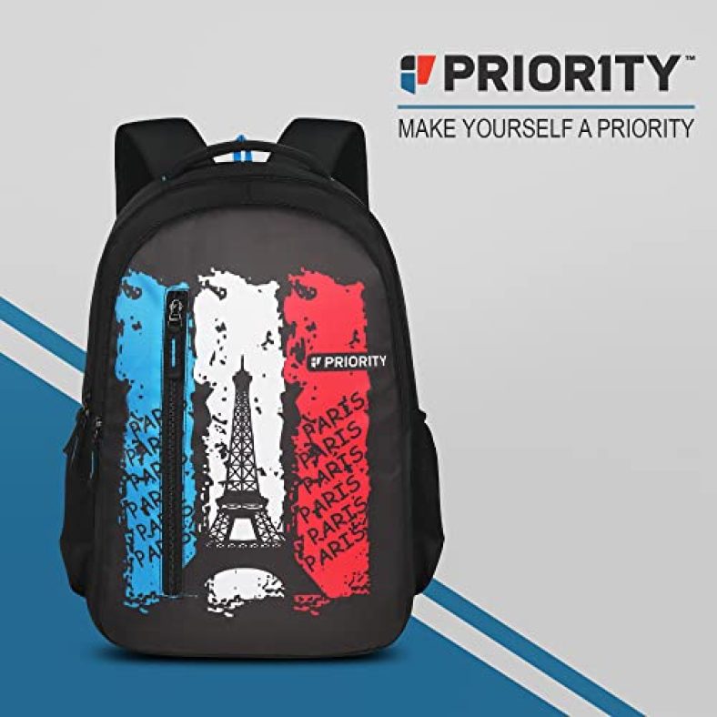 Priority Achiever 009 Paris 35 Liters Black Stylish College Bag | Printed Backpack Unisex Bag For College Office Suitable For Men & Women (25893)