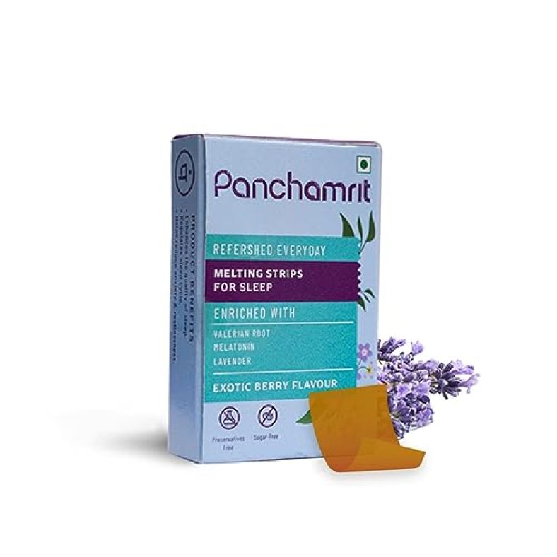 Panchamrit Oral Melting Strips For Sleep – 30 (Pack Of 1) | Improves Sleep Cycle, Enhances Sleep Quality & Eases Jet Lag, Non-Habit Forming | With Ayurvedic Herbs Valerian Root, Lavender & Chamomile