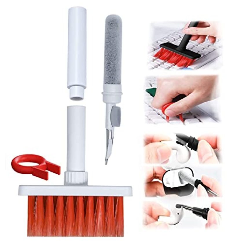 Sounce Cleaning Soft Brush Keyboard Cleaner 5-In-1 Multi-Function Computer Cleaning Tools Kit Corner Gap Duster Keycap Puller For Bluetooth Earphones Lego Laptop Airpods Pro Camera Lens (Red)