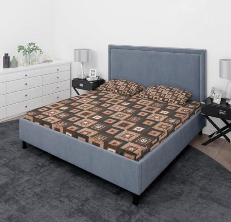 Status Contract 100 Gsm Microfiber Bedsheet For Double Bed 1 U With 2 Pillow Covers |Breathable | Wrinklefree And Softtouch Block Print Bed Sheet (90 X 90 Inch)