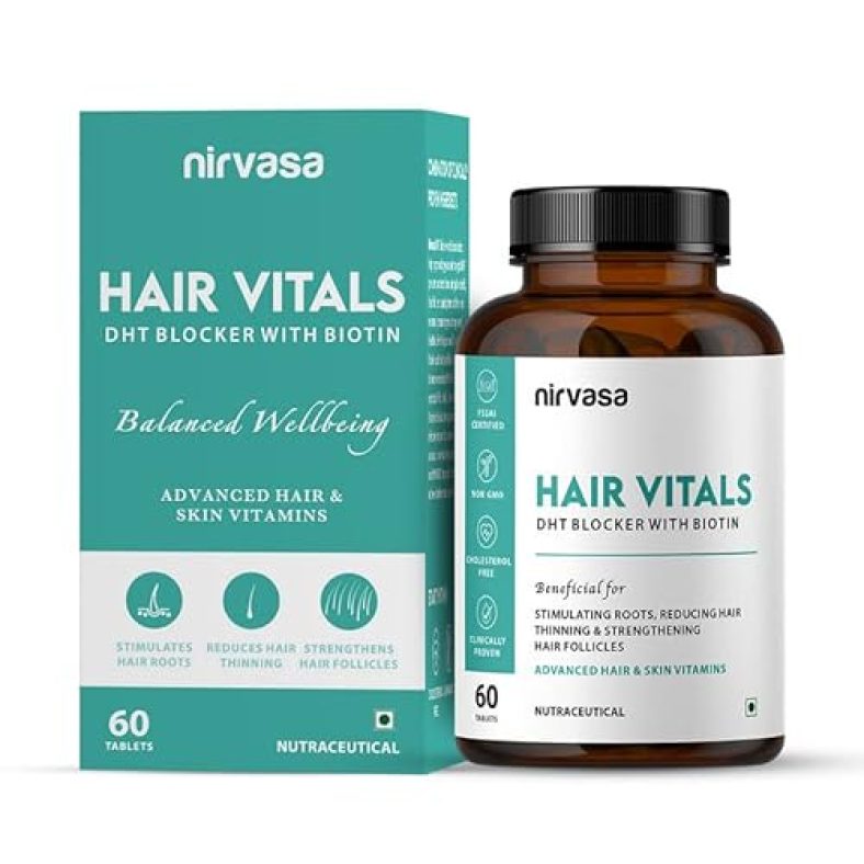 Nirvasa Hair Vitals Dht Blocker With Biotin Tablets With Beta-Sitosterol & Stinging Nettle Root Extract | Hair Vitamins For Men & Women – 60 Tablets Set Of 1 (60 Tablets)