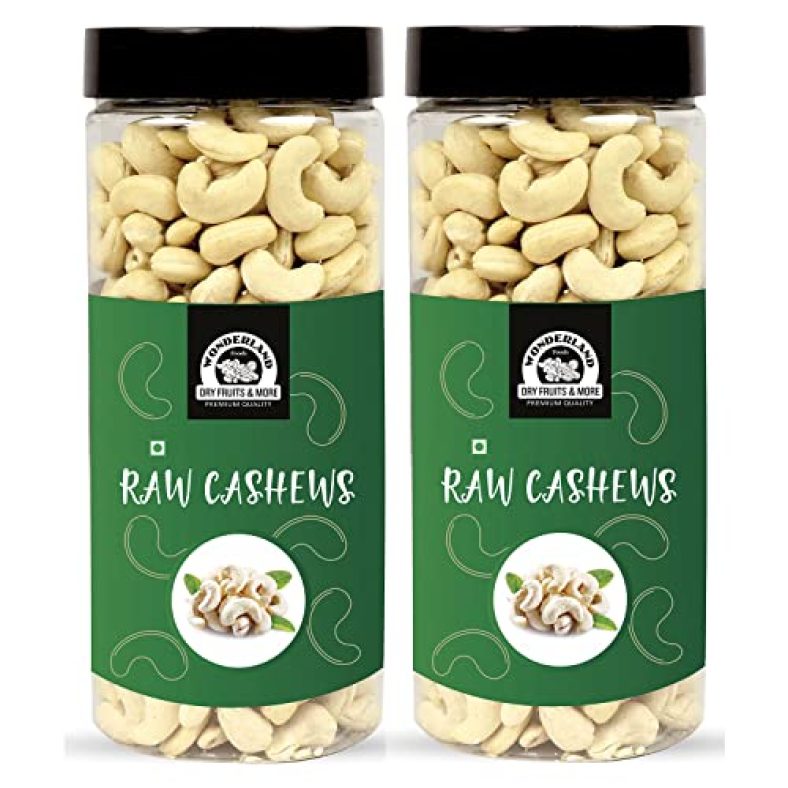 Wonderland Foods Whole Raw Cashew (Kaju) W400-Grade 1Kg (500G X 2 Jar)