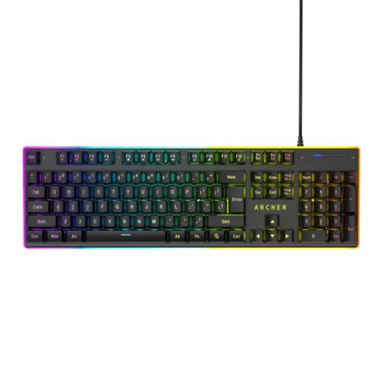 Archer Tech Lab Astra G100 Semi Mechanical Gaming Keyboard, 104 Keys, Elevated Anti Scratch Keycaps, 4 Rgb Modes, 25 Ghosting Keys, Anti Skid Base Feet For Grip, Foldable Kickstand, Water Resistant