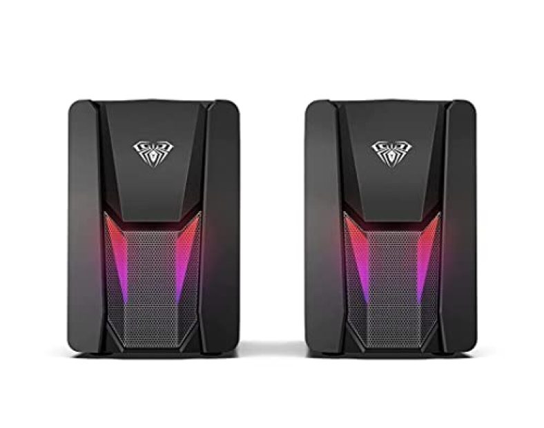 Aula N-108 2.0 Speaker For Pc, Laptops, Desktop With Led Light Mode, Usb Powered, Aux Input, Volume Control Pod – Black