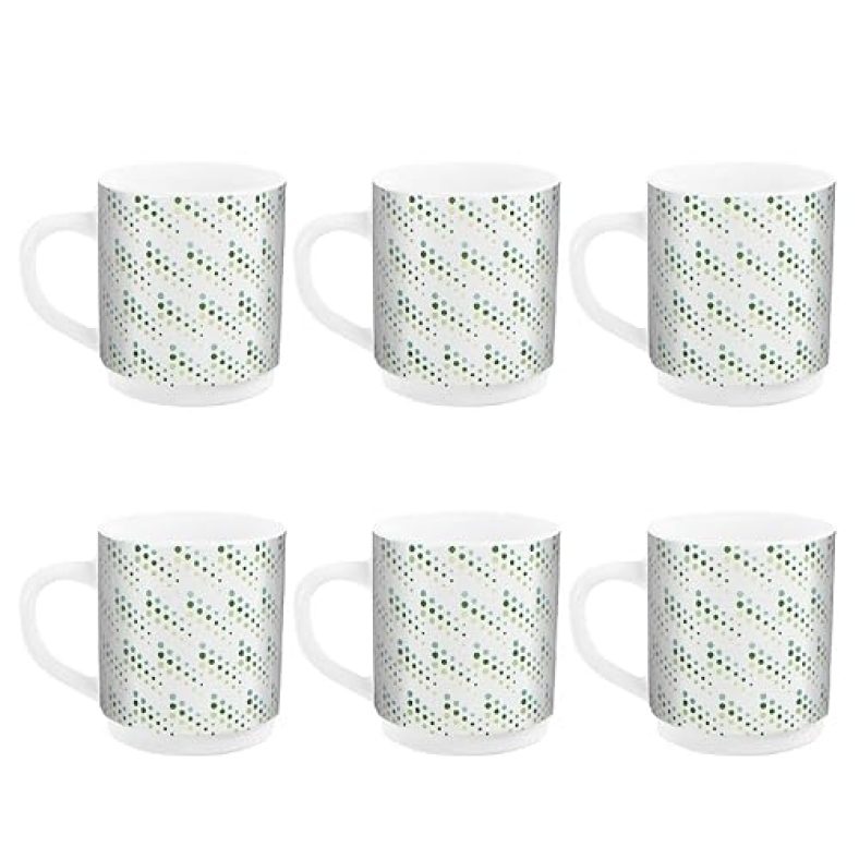 Cello Imperial Premium Roma Coffee Mug 300 Ml | Coffee/Milk Mug With Handle | Mug For Tea, Coffee, Cappuccino Or Hot And Cold Beverages | 6 Units| Bubble Drop, White