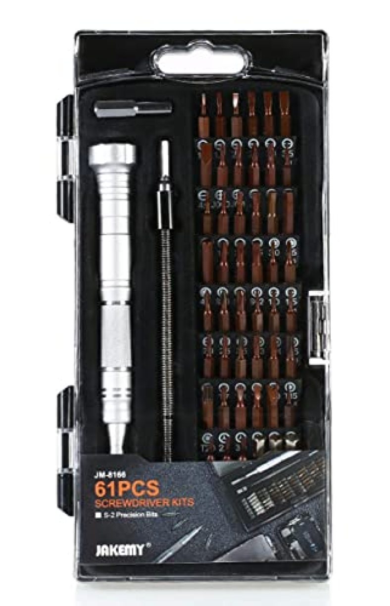 Jakemy Jm-8166 61 In 1 Professional S2 Precision Screwdriver Tool Set With Ratchet Handle, M-Sockets, Crv Bits And S-2 Steel Bits – Black/Orange