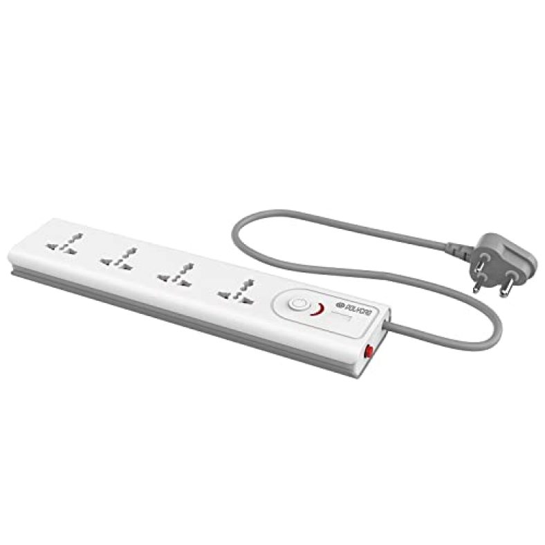 Polycab 3 Pin Socket 4 In 1 Power Extension Strip For Home & Office Use With Surge Protection Connect Computers Laptops & Home Appliances