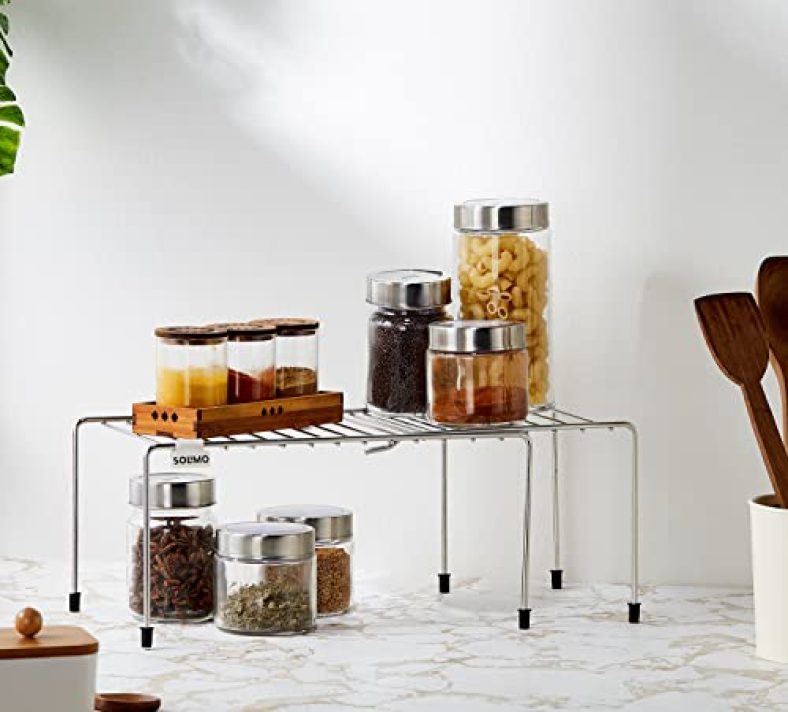 Amazon Brand – Solimo Multipurpose Expandable Storage Racks For Kitchen Cabinets, Stainless Steel (48 Cm X 20 Cm X 15 Cm)