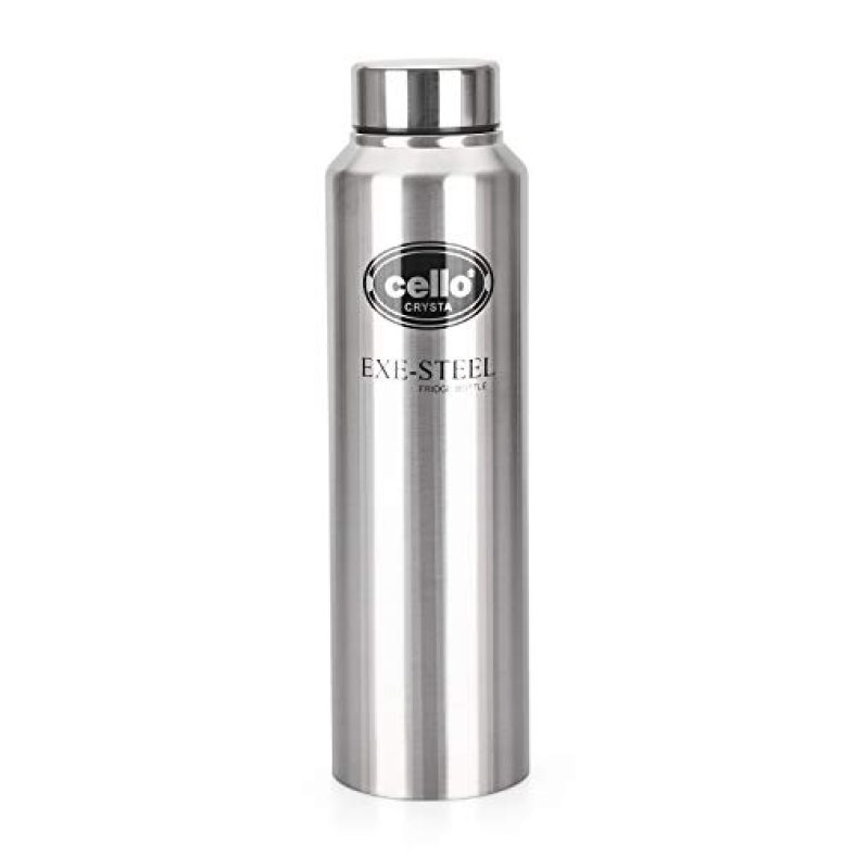Cello Crysta Stainless Steel Bottle | Temperature Retention | Lid Is Sealed By A Silicone Ring | Best Usage: Office/School/College/Gym/Picnic/Home/Fridge | 1000Ml | Silver, 1 Unit