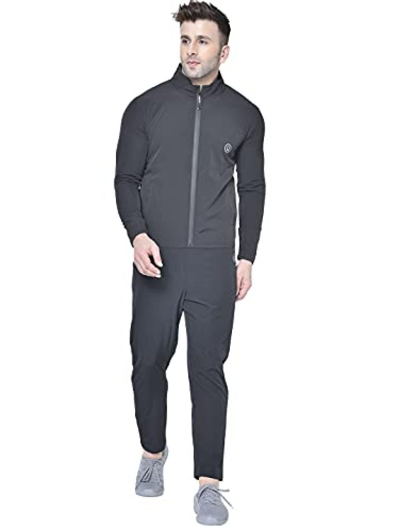 Chkokko Men Winter Zipper Sports Gym Track Suit Set Black S