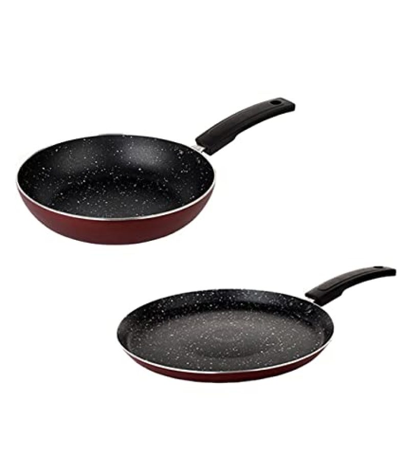 Hometales Non Stick Cookware Set Of 2 (23Cm Frypan – 1400Ml / 25Cm Flat Tawa), 2.5Mm Thickness