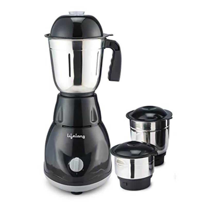 Lifelong Llmg23 Power Pro 500-Watt Mixer Grinder With 3 Jars (Liquidizing, Wet Grinding And Chutney Jar), Stainless Steel Blades, 1 Year Warranty (Black)