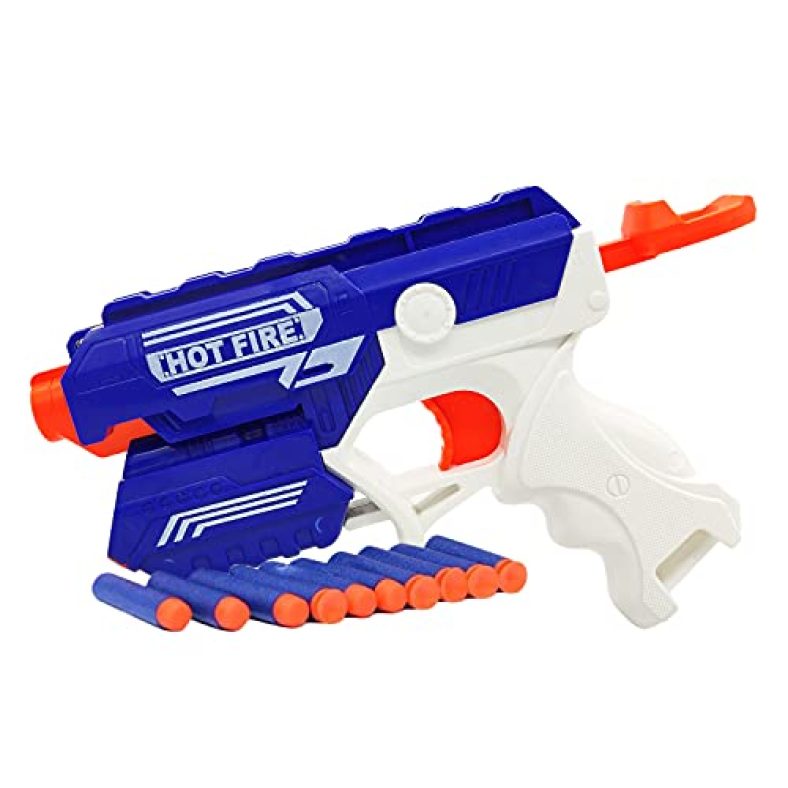 Nhr Foam Blaster Gun Toy, Safe And Long Range Shooting Gun, (5 Foam Bullets And 5 Suction Dart Bullets) 8+ Years, Grey