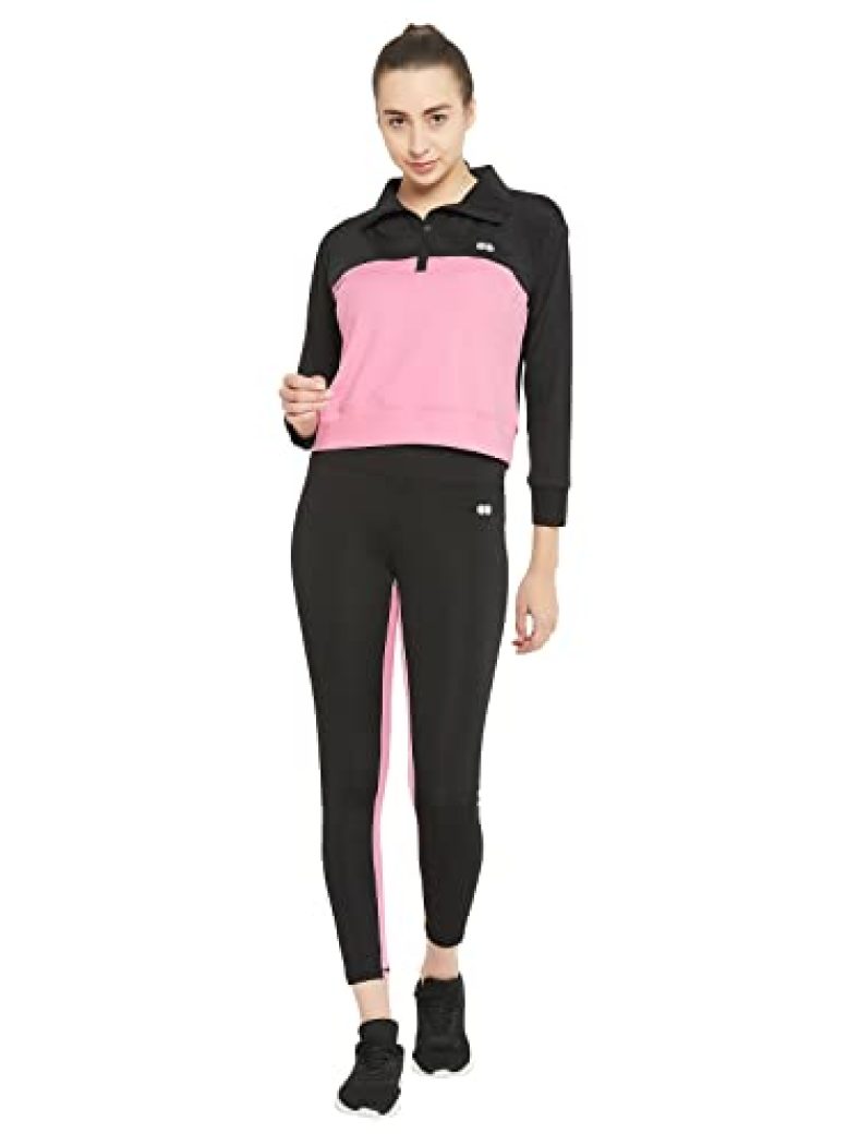 Clovia Women’S Comfort-Fit Active Zipper Top & Sports Tights Set (Combat255_Black_Xxl)